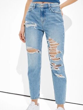 American Eagle ripped mom jeans in a light wash